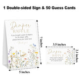 Baby In Bloom Diaper Raffle Ticket, Baby Shower Games For Gender Reveal Party Decorations & Supplies, 1 Sign & 50 Cards Set-A01