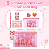 24 Pack Valentines Gifts For Students Classroom Exchange - Bulk Valentines Party Favors Birthday Goodie Bags Class Rewards Prizes Stationery Set With Reusable Zipper Pouches With Cards