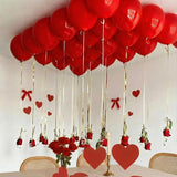 30 Set Valentine'S Day Red Rose Hanging Garland Set 30 Valentines Balloons 30 Artificial Artificial Rose Decor Diy Floating Flower String Garland For Valentine Galentines Ceiling Wedding Home