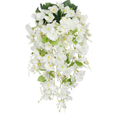 2 Pcs Fake Hibiscus Flowers Artificial Hanging Flowers Plants For Outdoors Realistic Uv Resistant Spring Summer Decor White Silk Faux Flowers Trailing Vines For Front Door Porch Outside