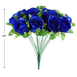 Cemetery Decorations For Grave-18 Blue Silk Memorial Artificial Rose Flower For Headstones Graveyard Graveside Grave Vase Funeral Decorations