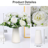 2Pcs Faux Peonies In Ceramics Vase Artificial Flowers Bulk Silk Fake Bouquet Floral Arrangements Centerpieces Decor For Mother'S Day Home Table Wedding(White)