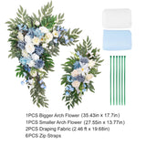 Wedding Arch Flowers With Drapes Kit (Pack Of 4), 2Pcs Artificial Flower Arrangement With Draping Fabric Light Blue Floral Swag For Wedding Ceremony Arbor And Reception Backdrop Decoration