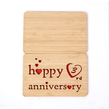 Wooden 3Rd Anniversary Card,Handmade 3 Years Wedding Anniversary Greeting Cards, 3Rd Leather Anniversary Card For Her,Him,Husband,Wife