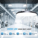 6 Pack 200W UFO LED High Bay Lights 30000LM 6000K Commercial Shop Lighting for Warehouse Garage Gym
