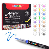 Liquid Acrylic Paint Markers 24 Colors, Waterproof Paint Marker Pens Brush Tip No-Bleed For Fabric, Canvas, Rock, Glass, Wood, Diy Crafts, Art Supplies
