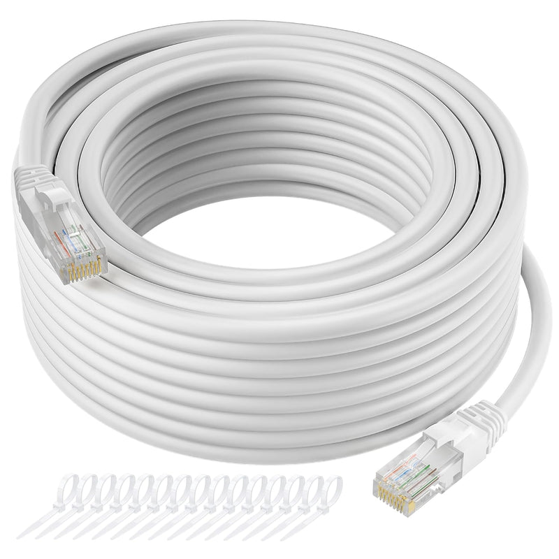 Cat5E Ethernet Cable 250 Ft, Long Cat 5E Internet Cable, White Snagless Patch