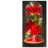 Enchanted Rose In Glass Dome With Lights, Red Silk Flower, Christmas Birthday Mother'S Day (Wood Base)
