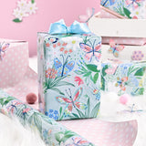 Reversible Butterfly And Floral Design Wrapping Paper Roll - Pink And White Polka Dot Design On The Other Side, Suitable For Valentine'S Day, Birthday, Mother'S Day, Wedding, Baby Shower