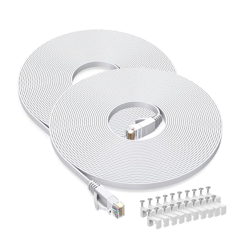 Cat6 Ethernet Cable 25 Ft 2Pack White, Cat-6 Flat Rj45 Computer Internet Lan N