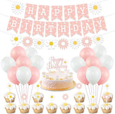 Daisy Flower Birthday Party Decorations, Daisy Happy Birthday Banner Daisy Flower Birthday Cake Cupcake Toppers For Hippie Themed Daisy Party Girl Baby Shower Birthday Boho Daisy Birthday Supplies