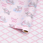 Reversible Baby Girl Wrapping Paper, 17 Inch X 33 Feet, Pink Elephant & Pink Quilted Diamond Design For Baby Shower, Birthday, Party,Holiday