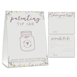 Parenting Tip Jar Baby Shower Game Cards, 1 Standing Sign (5" X 7") And 25 Baby Shower Advice Cards (3.5" X 4") For New Parents - A03