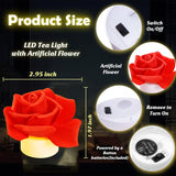 12 Pack Led Candles With Artificial Flowers, 200+Hour Battery Operated Tea Lights Candles For Centerpiece Table, Party, Wedding Anniversary Decorations (Red)