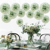 Dusty Sage Green Tissue Paper Pom Poms 12Pcs- Hanging Paper Flowers For Botanical Neutral Bridal Shower Wedding Birthday Graduations Christmas And Special Occasions(10 & 12 Inch)