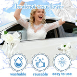 6Pcs Just Married Car Decorations, White Artificial Decorative Flower For Wedding Car Door Handles And Rearview Mirrors
