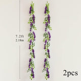 Wisteria Artificial Flowers Garland, 2Pcs Total 14.4Ft Silk Faux Wisteria Vine Kit, Hanging Flower Plant For House Outdoor Garden Ceremony Outside Wedding Arch Floral Decor (2, Purple)