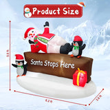 Christmas Inflatable Decotation “Santa Stops Here” Sign With Snowman & Penguins Cute 5.6Ft Holiday Yard Decoration With