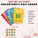 36 Packs Valentines Day Cards For Kids - Funny Valentines Day Gifts For Kids Classroom School Party Favors, Boys, Girls, Toddlers - 3.2''X 4.7'' Puns 6 Designs Exchange & Envelopes, Stickers