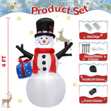 Christmas Inflatable Snowman Decoration,4 Feet Blow Up Snowman With Hat Red Scarf Outdoor Decor Built-In Led Lights,Perf