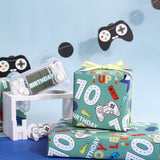 10Th Birthday Wrapping Paper Roll - Mini Roll - 17 Inch X 16.5 Feet - Gaming Boys Happy Birthday Wrapping Paper For Boys, Game Lover, Party, Holiday