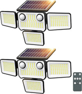 2 Pack 254 LED Solar Flood Lights Waterproof 4 Head Motion Sensor Security Lights