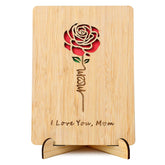 Mom Birthday Card, Mothers Day Card, Mom Gifts From Daughter Son, Handmade Wooden Greeting Card With Stand And Red Envelop