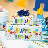 Birthday Wrapping Paper Roll For Boys Girls Kids Men Women - Colorful Gold Foil Balloon And Stars - Gift Wrap Paper For Birthday Party, 17 In X 32.8 Ft