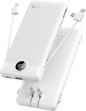 10000mAh USB C Power Bank with Built In Cables AC Wall Plug Portable Phone Charger White