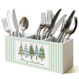 Green Christmas Tree Kitchen Utensil Holder, Winter Xmas Pine Tree Holiday Cooking Utensil Holder Wooden Storage Organizer Box For Kitchen Counter, Green Christmas Decor