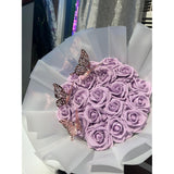 25Pcs Artificial Rose Flowers, Foam Fake Flowers With Stems, Real Looking, Gift Box, Diy Bouquets For Wedding Arrangements Party Home Decorations (Rose-Flower-Purple)