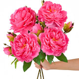 4Pcs Large Peonies Artificial Flowers, Hot Pink Fake Silk Peony With Long Stem, Faux Peonies Flowers For Tall Vase Centerpiece Table Wedding Party Home Festival Decor
