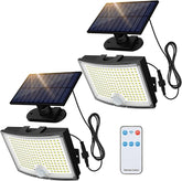 2 Pack 202 LED Solar Flood Lights with Remote Motion Sensor Security Lights Waterproof