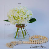 Real Touch Hydrangea Artificial Flowers In Vase With Wood Bead String, Lifelike Faux Hydrangea Flowers For Home Decoration, Fake Flowers Centerpiece For Table, Bathroom, Office & Water Bar