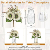 Silk Sunflowers Artificial Flowers With Mason Jar Centerpiece For Table White Fall Flowers In Vase Small Fall Floral Arrangement With Vase Thanksgiving Centerpiece For Dining Room Table Autumn Decor