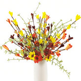 Fall Flowers Artificial For Decoration,6 Pcs Fall Floral Stems With Daisies Forsythia Flowers Berry Leaf Stem For Autumn Harvest Thankgiving Home Table Vase Centerpiece Decor?Yellow Orange Burgundy?