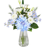 Artificial Flowers – Elegant Flower Bouquet, Faux Silk Dahlia & White Roses Floral Arrangement Fake Plant Decor For Home Indoor, Farmhouse Kitchen Dining Decoration Wedding Table Centerpiece