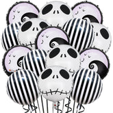 15 Pcs Halloween Party Balloons Skull Balloons Black And White Striped Skeletons Balloon Nightmare Skull Foil Balloons For Halloween Christmas Birthday Baby Shower Themed Party Decorations