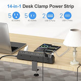 Desk Clamp Power Strip 10 Outlets 4 USB Ports PD20W USB C 6FT Surge Protector Black