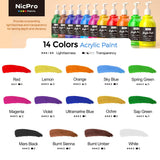 14 Colors Acrylic Paint Set (10Oz/300Ml), Large Bulk Acrylic Paints Kits Rich Pigment Art Painting Supplies For Artists, Beginners, Adults On Rock Crafts Canvas, Wood, Ceramic With Pump