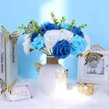 Valentine'S Day Roses Bouquet Kit, Artificial Blue Rose Bouquet Everlasting Flowers Fake Bouquet For Valentines, Anniversary, Engagement, Wedding, Halloween, 24 Roses