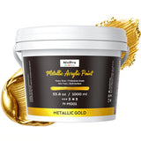 Metallic Gold Acrylic Paint, 33.8Oz/1000Ml Large Heavy Body Gold Acrylic Paint, Non Toxic, Non Fading, Rich Pigment Gold Leaf Paint For Metal, Wood, Canvas, Furniture, Handcrafts, Diy Decor