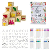 156-Piece Baby Shower Building Block Game Set, Featuring 58 Plain Wooden Blocks, 48 Markers, 48 Templates, 1 Game Instruction Card, And 1 Storage Box—Specially Designed For Parties (Floral Theme)