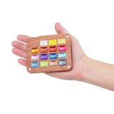 Mini Wooden Travel Watercolor Palette Of 15 Metallic Colors - Professional Watercolor Paint Set For Plein Air Artists, Semi-Moist Pans, Pocket