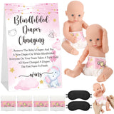 9 Pcs Baby Shower Game Supplies For Blindfold Diaper Changing With Dolls, Blindfolds, And Diapers - Changing Race Game Set (Elephant, Pink)