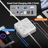 Surge Protector Power Strip 6 Outlets 4 USB Ports 15 Ft Flat Plug White