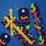 Space Birthday Wrapping Paper Roll - Mini Roll - 17 Inch X 33 Feet - Rocket And Happy Birthday Design, Perfect For Kids Girls Boys Bday, Space Lovers