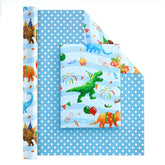Dinosaur Reversible Wrapping Paper Roll - 1 Roll 17' X 33 Ft Happy Birthday Wrapping Paper Kids Dinosaur Gift Wrap Roll Boys Party Favor Polka Dot Design