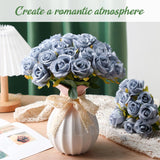 72 Heads Dusty Blue Artificial Rose Flowers 6 Bouquet Wedding Decoration Faux Flower Arrangement Bouquet With Stem Bridal Shower Gift Floral Centerpiece For Tables