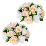 Artificial Flower Balls For Table Centerpieces – 2Pcs 8.6" Silk Rose Floral Arrangement Fake Floral Bouquet For Wedding Parties Baby Showers Diy Event Home Decor(Champagne White)